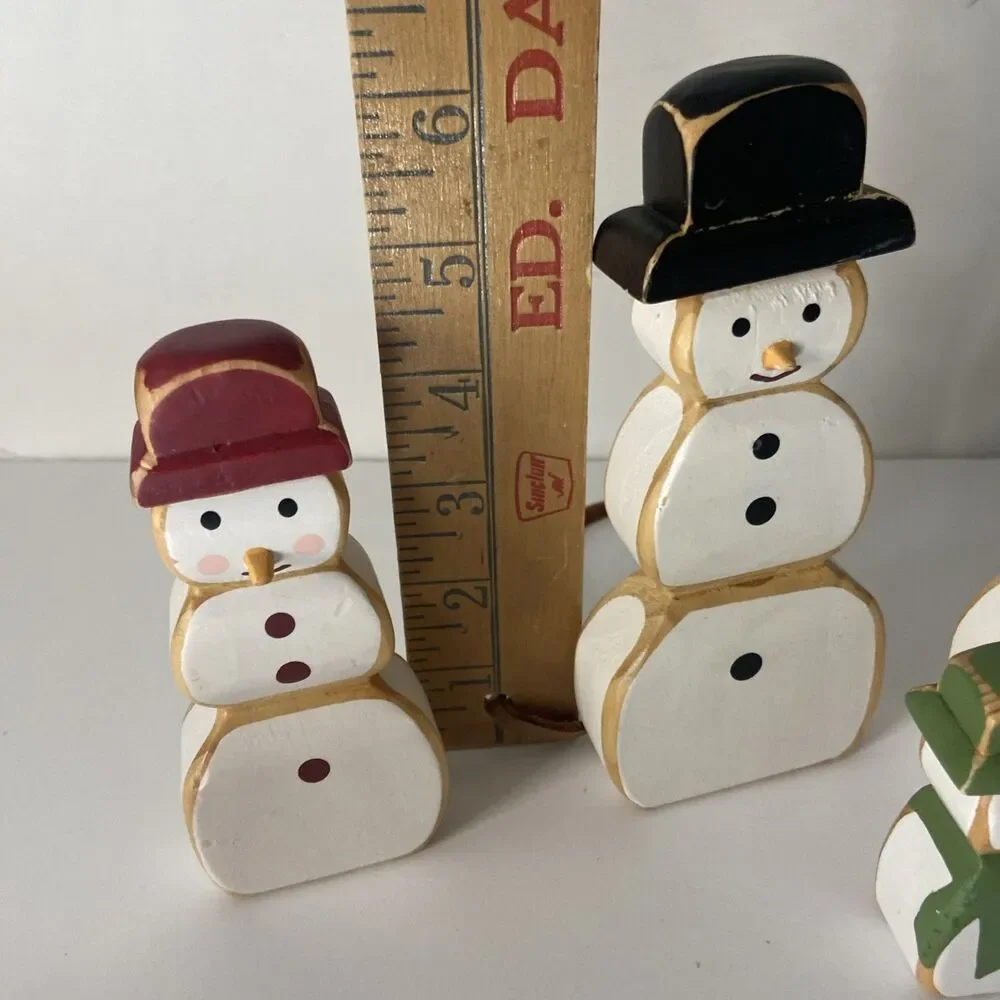 Pottery Barn Wood Santa Reindeer Snowman Forest Scene Figurine Set Christmas